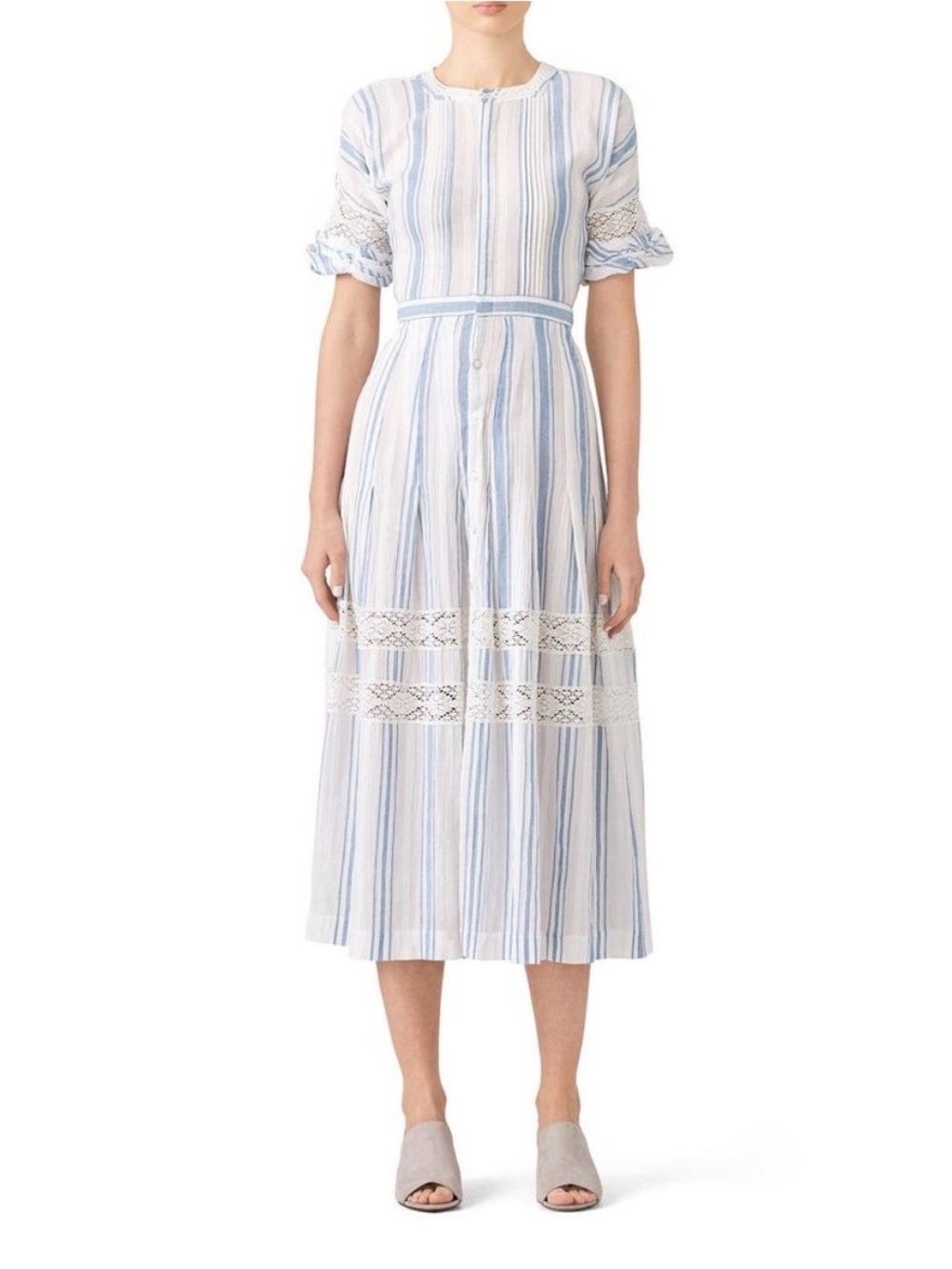 LoveShackFancy Eden Blue and white 100% cotton lace midi dress sz 2